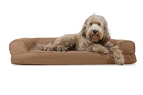 Furhaven Cooling Gel Dog Bed for Large/Medium Dogs w/ Removable Bolsters & Washable Cover, For Dogs Up to 55 lbs - Quilted Sofa - Toasted Brown, Large - color: Toasted Brown, size: Large