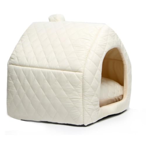 2-in-1 Indoor Cat House & Bed - Cozy Animal Cave & Tent for Large Cats & Small Dogs, Removable Washable Pillow Cushion Included(White) - color: White