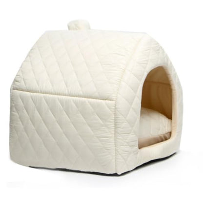 2-in-1 Indoor Cat House & Bed - Cozy Animal Cave & Tent for Large Cats & Small Dogs, Removable Washable Pillow Cushion Included(White) - color: White