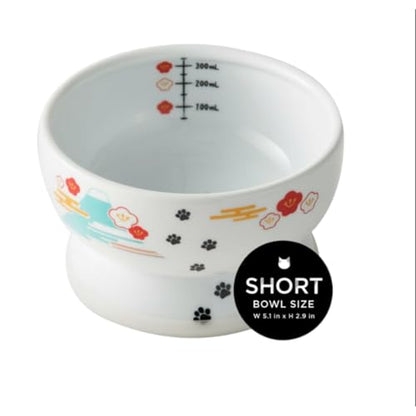 Necoichi Elevated Cat Water Bowl – Ceramic Raised Cat Bowl, Prevents Neck & Whisker Fatigue – Dishwasher & Microwave Safe – Pet Water Bowl for Cats (Fuji, Regular) - style: Fuji