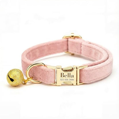 Custom Cat Collar with Bells Personalized Small Cat Collar Engraved Name & Phone Number with Secure Metal Quick-Release Buckle Adjustable (Light Pink) - color: Light Pink