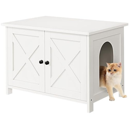Shintenchi Cat Litter Box Enclosure, Litter Box Furniture Hidden with Removable Divider, Cat House with End Table, White, 31.5 inch - color: White
