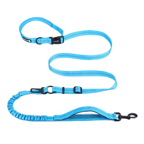 Heavy Duty Multifunctional Adjustable Hands Free Dog Leash - Reflective Stitches, Car Safety Buckle, Waist Leash for Dog Walking, Running, Hiking - 5-7FT - color: Blue