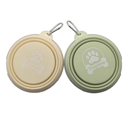 Small Collapsible Dog Bowl 12oz,2 Pack Portable and Foldable Pet Travel Bowls with 2 Carabiners & Lids for Dogs Cats and Small Animals (Macaron Yellow+Green, 350ml)