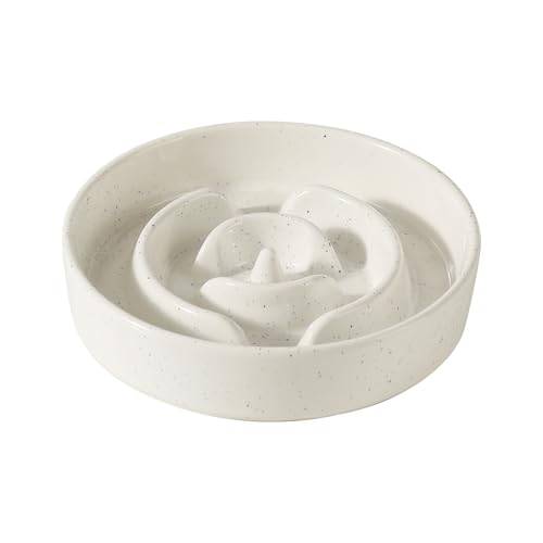 Havniva 1.2 Cup Slow Feeder Dog Bowls, 7.3” Ceramic Dog Slow Feeding Bowls for Small Dogs Puzzle Dog Food Bowls for Fast Eater, Pet Slow Feeding Dish Non-Slip & Anti-Choking - color: 1 x Vanilla White - A, size: M- 7.3inch / 1.2 Cups