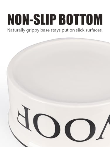 Ceramic Dog Bowl with Bone Pattern - 8" Extra Large Food Water Bowl for Medium and Large Dogs, Weighted, Microwave & Dishwasher Safe, 55 oz (Beige) - color: Off-white