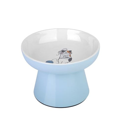 Raised Cat Food Bowl – Ceramic Elevated Cat Bowl for Whisker & Neck Fatigue,Non-Slip & Anti Vomiting Pet Feeder for Kittens to Adult Cats and Small Dogs,Dishwasher Safe(Blue) - color: Blue
