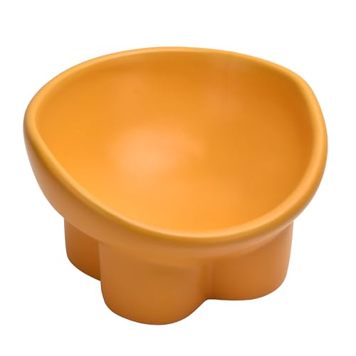 Ceramic Raised Cat Bowl,Elevated Tilted Anti Vomit Cat Bowls for Indoor Cats Whisker Friendly Pet Feeder for Food and Water,Cute Tilted Dish for Flat Faced Cats,Puppies - color: Yellow