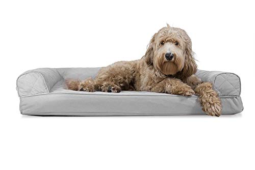 Furhaven Cooling Gel Dog Bed for Large/Medium Dogs w/ Removable Bolsters & Washable Cover, For Dogs Up to 55 lbs - Quilted Sofa - Silver Gray, Large - color: Silver Gray, size: Large