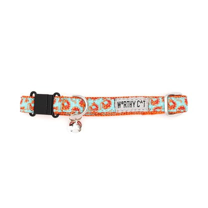 THE WORTHY DOG Shrimp Cat Collar with Bell, Adjustable Nylon Safety Collar, Blue, One Size - color: Blue-Shrimp