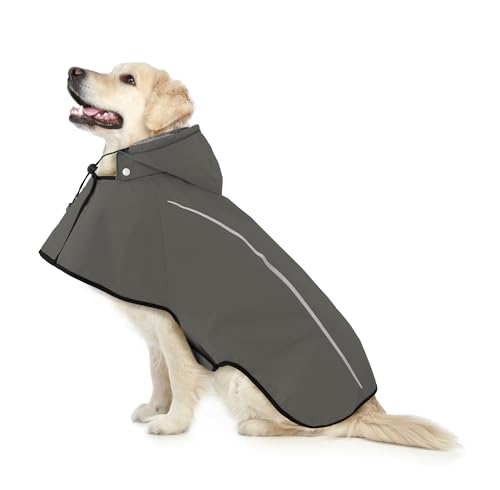 Mile High Life Dog Raincoat, Adjustable Waterproof Pet Rain Jacket, Reflective Hooded Poncho for Small Medium Large Dogs, Lightweight Breathable Pet Rain Coat (Dark Gray,XS Chest 15"-18") - color: Gray, size: X-Small