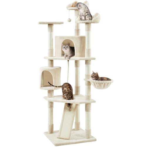 Yaheetech Multi-Level Cat Trees Cat Towers 79in Cat Tree for Indoor Cats with Sisal-Covered Scratching Posts, Plush Perches and Stable Condo for Kittens, Cats and Pets, Beige - color: Beige