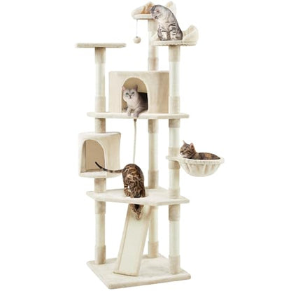 Yaheetech Multi-Level Cat Trees Cat Towers 79in Cat Tree for Indoor Cats with Sisal-Covered Scratching Posts, Plush Perches and Stable Condo for Kittens, Cats and Pets, Beige - color: Beige