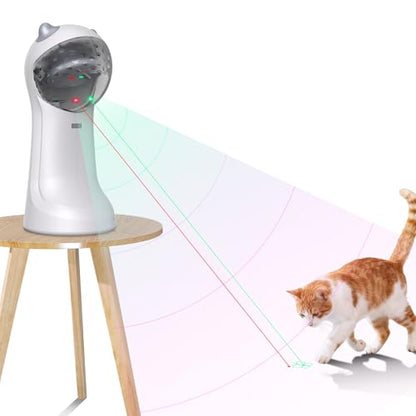 Waputne Motion-Activated Automatic Cat Toy, Unique Double Light Green&Red, 4 Speed Modes,Rechargeable Interactive Cat Toy for Indoor Cats（Red Dot+ Green Butterfly）
