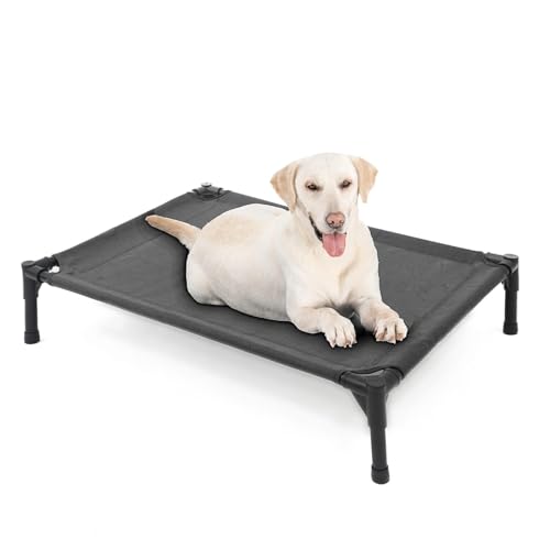 Garnpet Elevated Dog Bed for Large Dogs, Raised Dog Cot Fits Up to 120 LBs, Heavy Duty Pet Cots with Durable Supportive Teslin Recyclable Washable Mesh, Indoor & Outdoor Pet Bed, Dark Grey - color: Dark Grey, size: Large