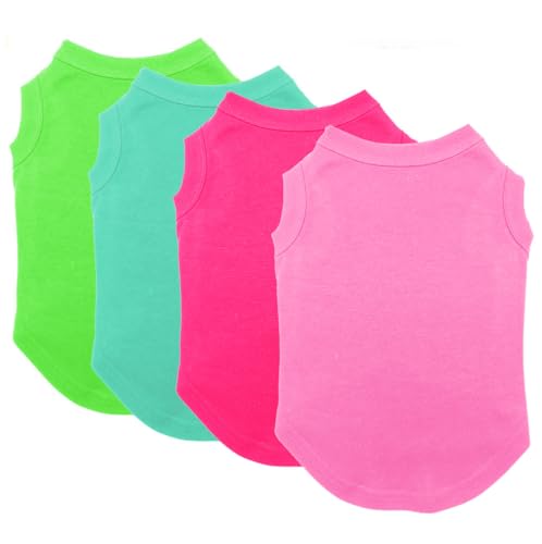 Chol&Vivi Dog Shirt Clothes, 4pcs Blank Dog Shirt Cotton Clothes Sleeveless Fit for Small to Extra Large Size, Pet Tank Top for All Breeds, Soft and Breathable, Light Blue/Green/Pink/Rose Red, X-Small - color: Light Blue, Green, Pink, Rose Red, size: XS (