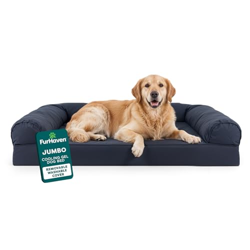 Furhaven Cooling Gel Dog Bed for Large Dogs w/ Removable Bolsters & Washable Cover, For Dogs Up to 95 lbs - Quilted Sofa - Iron Gray, Jumbo/XL - color: Iron Gray, size: Jumbo