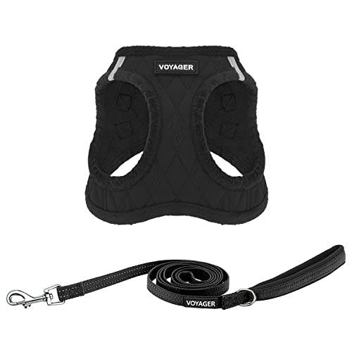 Best Pet Supplies Voyager Step-in Plush Dog Harness - Soft, Step in Vest Harness and Reflective Dog 5 ft Leash Combo with Neoprene Handle for Small and Medium Dogs, Black Plush, S - color: Harness Leash Set (Black Plush), size: S (Chest: 14.5 - 16")