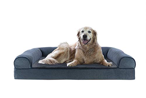 Furhaven Cooling Gel Dog Bed for Large Dogs w/ Removable Bolsters & Washable Cover, For Dogs Up to 95 lbs - Sherpa & Chenille Sofa - Orion Blue, Jumbo/XL - color: Orion Blue, size: Jumbo