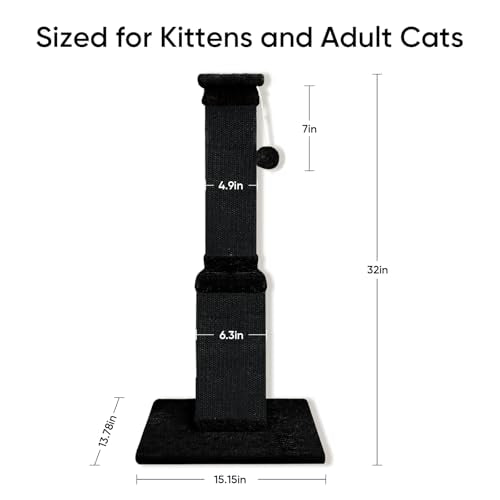 Cat Scratching Post, 32 Inch Cat Scratching Posts for Large Cats, Scratching Posts for Indoor Cats Adults, Cat Scratch Post with Nature Sisal, Full Black - color: Full Black