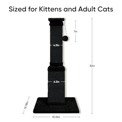 Cat Scratching Post, 32 Inch Cat Scratching Posts for Large Cats, Scratching Posts for Indoor Cats Adults, Cat Scratch Post with Nature Sisal, Full Black - color: Full Black