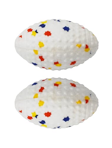 Deeow 2 Pack Water-Floating Squeaky Dog Toys for Fetching Game, ETPU White Rugby Ball Pet Toys, Durable Beach and Pool Toys for Interactive Game, Non-Toxic Puppy Toy Ball for Outdoor Fun