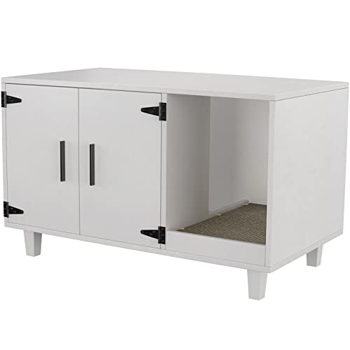 GDLF Modern Wood Pet Crate Cat Washroom Hidden Litter Box Enclosure Furniture House as Table Nightstand with Scratch Pad,Stackable (White) - color: White