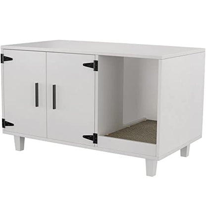 GDLF Modern Wood Pet Crate Cat Washroom Hidden Litter Box Enclosure Furniture House as Table Nightstand with Scratch Pad,Stackable (White) - color: White