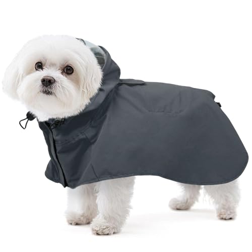 Dog Raincoat for Small Dogs, Adjustable Clear Hooded Dog Rain Jacket, Waterproof Dogs Rain Coat Poncho with Reflective Strips for Chihuahua, Yorkshire Terrier, Maltese Grey, S - color: Grey, size: Small