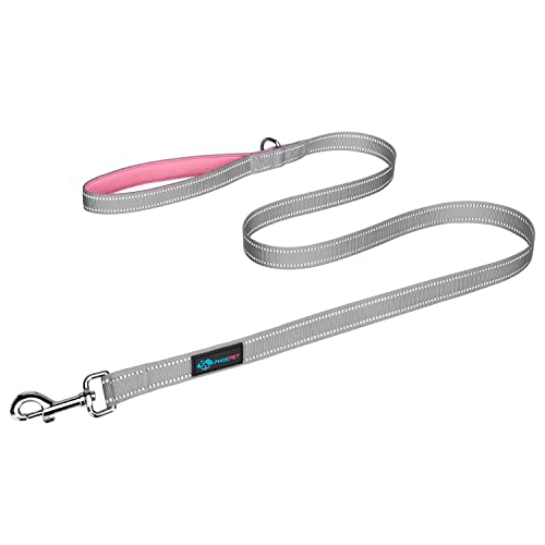PHOEPET 5 Feet Dog Leash - Dual-Side Reflective - Soft Padded Handle - Fit for Walking, Training or Exploring Hiking, Camping (Grey + Baby Pink Base) - color: Grey + Baby Pink Base