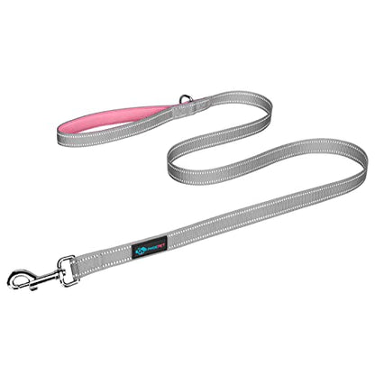 PHOEPET 5 Feet Dog Leash - Dual-Side Reflective - Soft Padded Handle - Fit for Walking, Training or Exploring Hiking, Camping (Grey + Baby Pink Base) - color: Grey + Baby Pink Base
