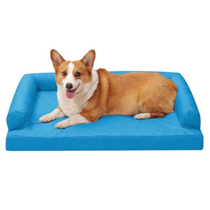 Chew Proof Dog Bed - Orthopedic Memory Foam Dog Bed, Waterproof Washable Cover with Non-Slip Bottom & Indestructible Pet Sofa for Medium Large Dogs, 30" x 20" Blue