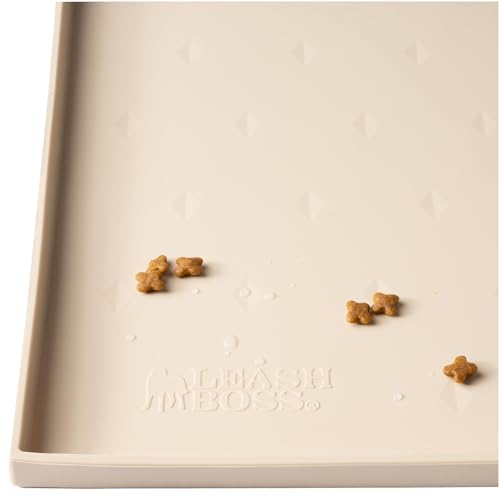 Leash Boss Silicone Pet Bowl Mat - Non-Slip Surface Secures Dog Food Tray - Raised Edge Spill Guard Cat Water Mat - Dishwasher-Safe Silicone Tray for Dog Food & Water - XL 25 x 17 in, Beige - color: Beige, size: XL - 25" x 17"