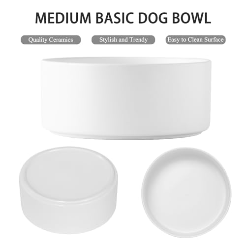 6'' Ceramic Raised Dog Bowl - 30Oz Dog Food & Water Bowl with Elevated Non-Slip Bamboo Stand, Dishwasher & Microwave Safe, Anti Vomiting Heavy Duty Pet Bowl for Small and Medium Dogs, White - color: 1 x Bowl + Stand - White, size: 6 inch