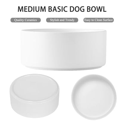 6'' Ceramic Raised Dog Bowl - 30Oz Dog Food & Water Bowl with Elevated Non-Slip Bamboo Stand, Dishwasher & Microwave Safe, Anti Vomiting Heavy Duty Pet Bowl for Small and Medium Dogs, White - color: 1 x Bowl + Stand - White, size: 6 inch