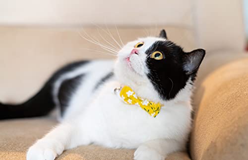 Cat Collar with Bow Tie Bell Breakaway Bowtie 2pcs Set Spring Plaid Flower Floral Solid Boy Girl Cute Kitten Safety A Yellow Flower & Plaid - color: A [Flower & Plaid]-Yellow