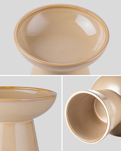 vancasso Elevated Cat Food Bowls 2-Pack, 6.2" Wide Shallow Cat Feeding Bowl for Whisker Fatigue, 5.1" Height Ceramic Raised Food Bowls for Senior Cats, Anti Vomit, Brown - color: Brown-Food 2-pack