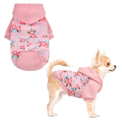 KOOLTAIL Dog Hoodies, Soft Dog Sweater, Spring Dogs Coats, Warm Fleece Pet Clothes Hooded Sweatshirt with Pocket for Small Medium Large Dogs Cats Boys Girls, Holiday Flower Pink S - color: Floral Pink, size: Small