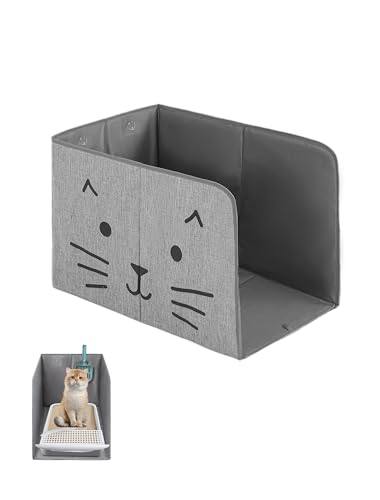 Waterproof Cat Litter Box Enclosure Splash Guard with Removable Mat, Cat Box Enclosure with 2 Hooks for Scoop, Anti-Leakage, Dust Control, Easy to Clean-24.02 x 16.14 x 16.14 inches - color: Grey