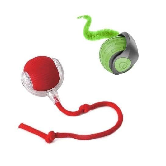 Interactive Cat Ball Toy – Smart Rolling Pet Ball with Obstacle Avoidance, USB Rechargeable, Cord Tail Design – Fun Enrichment Toy for Indoor Cats & Small Dogs (Green + Red) - color: Green + Red