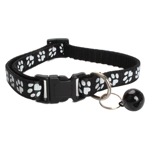 MJIYA Cat Collar with Bell, Breakaway Grid Collar with Plastic Buckle, Light Adjustable, Nylon, Kitty Collars (Black) - color: Black
