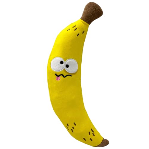 Huxley & Kent Funny Dog Toy w/Squeaker – Power Plush Squeaky Dog Toys for Small, Medium & Large Dogs – Soft Stuffed Animal for Indoor Play & Fetch - Fetchies® Bruiser Banana, Large - size: Large, style: Brusier Banana