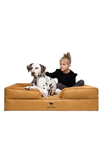 NOAH & PAW XL Dog Bed, 45x35x11 Inch, Orthopedic Large Dog Beds, Eggshell Memory Foam Infused with Cooling Gel, Inner Cover, Waterproof, Machine Washable (Faux Leather Sofa Collection) - color: Camel, size: X-large