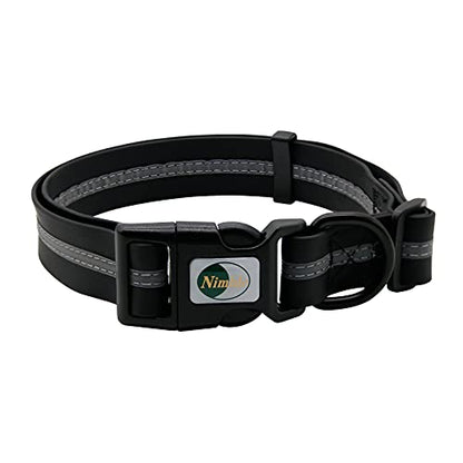 NIMBLE Dog Collar Waterproof Pet Collars Anti-Odor Durable Adjustable PVC & Polyester Soft with Reflective Cloth Stripe Basic Dog Collars S/M/L Sizes (Medium (11.81”-18.5”inches), Black) - color: Black, size: Medium (11.81”-18.5”inches)