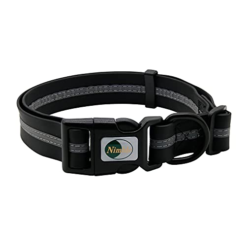 NIMBLE Dog Collar Waterproof Pet Collars Anti-Odor Durable Adjustable PVC & Polyester Soft with Reflective Cloth Stripe Basic Dog Collars S/M/L Sizes (Medium (11.81”-18.5”inches), Black) - color: Black, size: Medium (11.81”-18.5”inches)