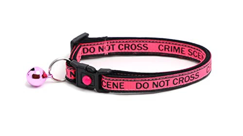 Crime Scene Cat Collar with Bell & Charm | Adjustable Large Size or Kitten Collar | Safety Breakaway Collar (Large(10lbs & Up), Pink) - color: Pink, size: Large(10lbs & Up)