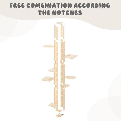 COZIWOW Floor to Ceiling Cat Tree for Large Cats, Cat Tower with Non-Slip Platforms 7 Tier Tall Climbing Pole with Adjustable Height (98-114 Inches) Modern Climbing Tower, Wood, Indoor