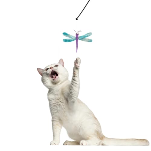Glaciart One Cat Wand Toy Refill – 3pcs Wool Dragonfly Felt Cat Toy, Durable Lures Attachments for Indoor Play - Filled w/Organic Catnip to Excite/Calm Pet - color: Dragonfly