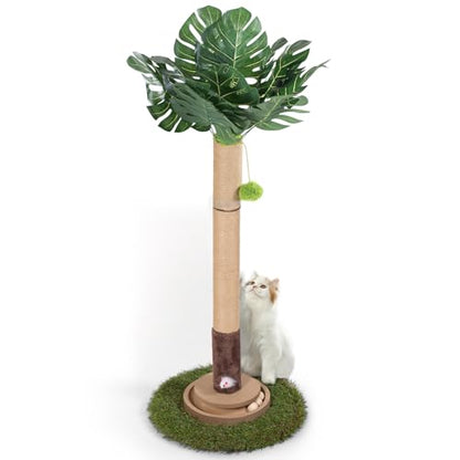 Cat Scratching Post, 35 Inch Tall Cat Scratcher Cat Tree Tower with Hanging Ball for Indoor Cats Adults,Sisal Rope Kitten Scratch with Interactive Mouse Cat Toy (41in, Monstera)