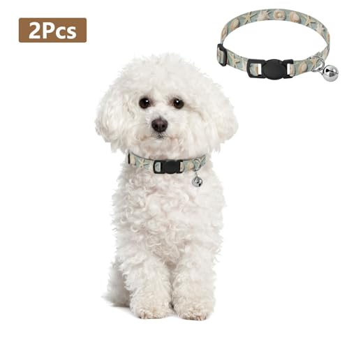 Seashells Turquoise Small Cat Collar, 2 Pack Decorative Pet Collar with Bell - color: Seashells Turquoise